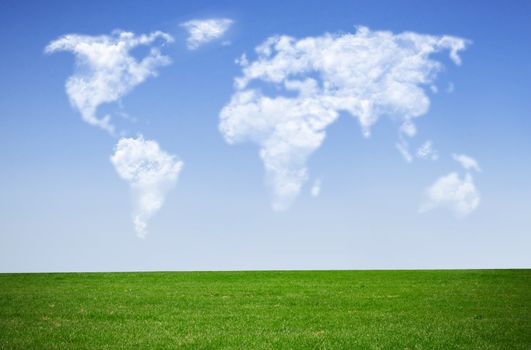 Clouds in the shape of a world map against blue sky