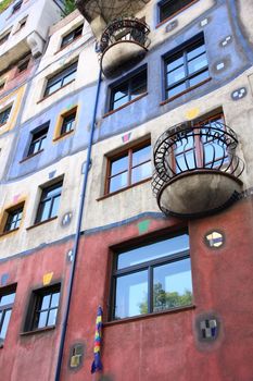 Colourful Facade of the Hundertwasser House in Vienna, Austria