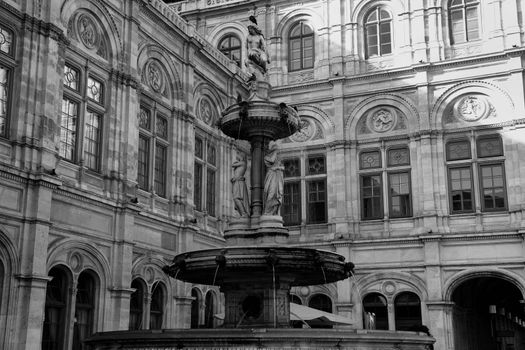 details of water fountain in front of The Vienna Opera house in Vienna, Austria
