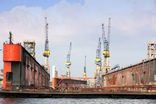 Port of Hamburg on the river Elbe, the largest port in Germany