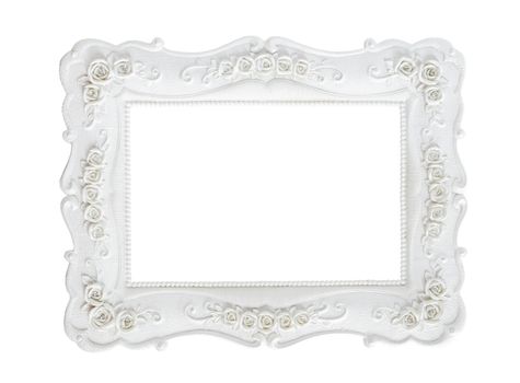White vintage photo frame isolated on white background, save clipping path.