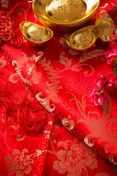 Chinese new year festival decorations in red with blank copy space background.