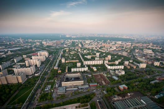 Bird's eye view Ostankino district in Moscow Russia