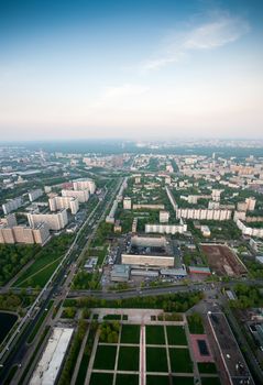 Bird's eye view Ostankino district in Moscow Russia