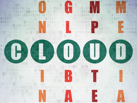 Cloud technology concept: Painted green word Cloud in solving Crossword Puzzle on Digital Paper background