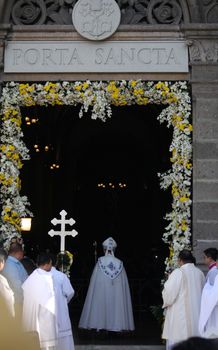 PHILIPPINES, Manila: Manila Archbishop Luis Antonio Cardinal Tagle opened the Holy Door of Manila Cathedral to mark the beginning of Year of Mercy in the Philippines on December 9, 2015. Pope Francis led the ceremonial opening of Holy Door of St. Peter's Basilica yesterday. Pope Francis declared December 8, 2015 (Feast of the Immaculate Conception of Mary) to November 20, 2016 (Feast of the Christ the King) as Jubilee Year of Mercy.