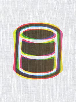 Database concept: CMYK Database on linen fabric texture background