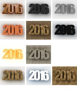 Set of three-dimensional inscriptions 2016. Creative greeting card design.