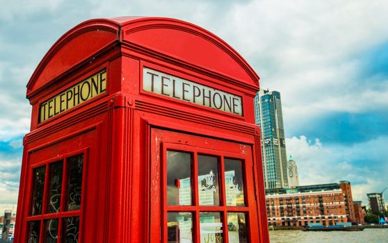 London Red Telephone Box. Famous Telephone Box. London, England, United Kingdom.