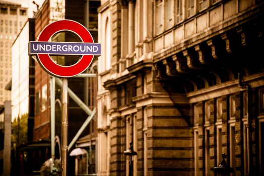London Underground in Sepia Color Grading. London, United Kingdom.