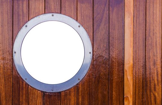 Marine Window in Wooden Ship Wall. Isolated Window Section.