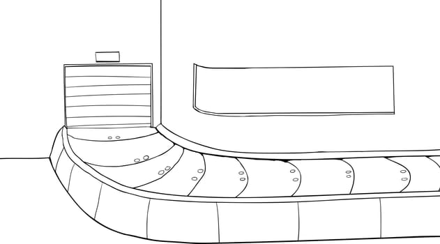Outlined cartoon of a closed baggage claim scene