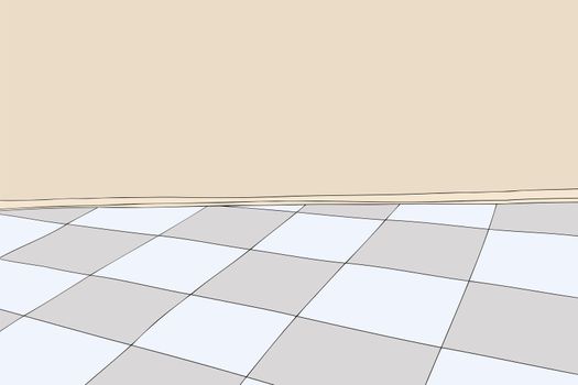 Cartoon background of room with blank wall and checkered floor