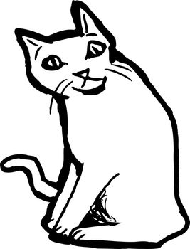 Outlined domestic cat sitting over white background