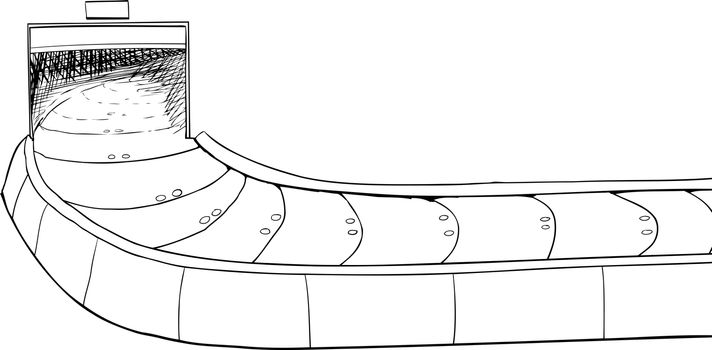 Outline of an open isolated baggage claim conveyer belt