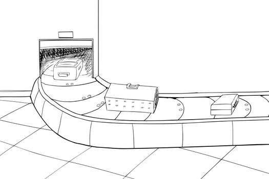 Scene of suitcases and animal carrier at baggage claim