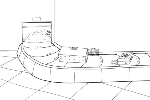 Outline of escaped cat in baggage claim area