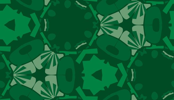 Repeating abstract green shapes in repeating background pattern