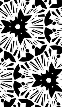 Seamless black star burst floral background wallpaper pattern