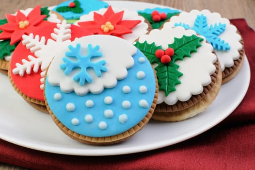 cookies decorated with marzipan on the Christmas theme