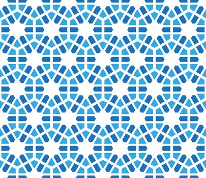 abstract background or textile hexagonal winter pattern with stylized snowflakes