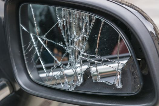 Damaged broken car mirrors