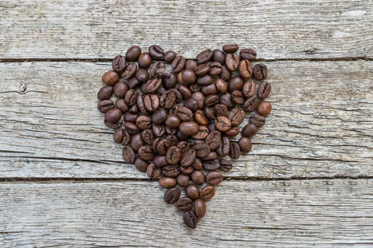 Heart made of coffee beans