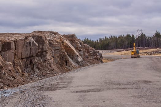 road construction,Tantallon,Nova Scotia.Roads need to sometimes be blasted through rugged terrain.