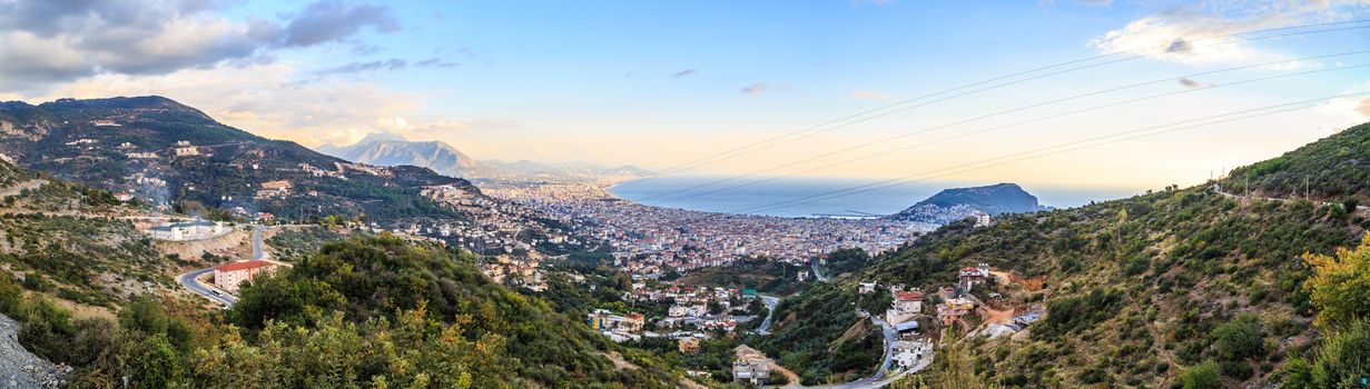 Panoramic view of peninsula in Antalya, Alanya Castle.