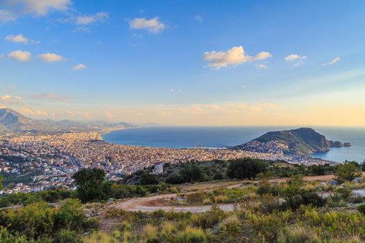Day view of peninsula in Antalya, Alanya Castle.