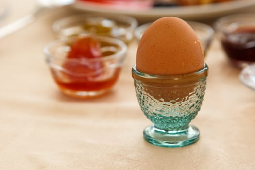 Rich and delicious egg in Turkish breakfast.
