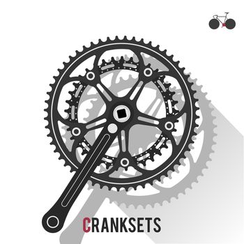 Road Bike's Cranksets on White Background With Key Image on Top-Right Corner