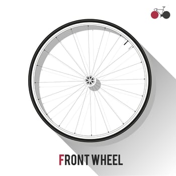 Fixed Gear, Single speed, or Road Bike's Front Wheel on White Background With Key Image on Top-Right Corner