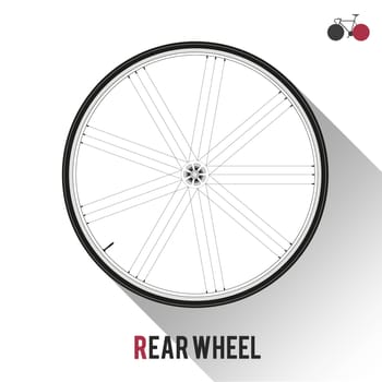 Fixed Gear, Single speed, or Road Bike's Rear Wheel on White Background With Key Image on Top-Right Corner