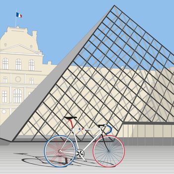 The road Bike painted with tricolor of France park at one of the most famous attractions of France.