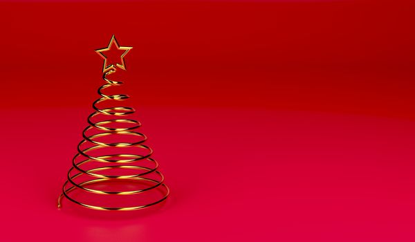 Gold spiral Christmas tree on red background