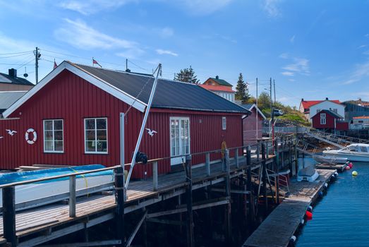 Fishermen houses on banks of the Norwegian island