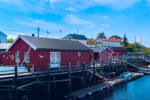 Fishermen houses on the banks of the Norwegian island