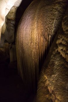 View inside of cave with rocks and abstract shapes.