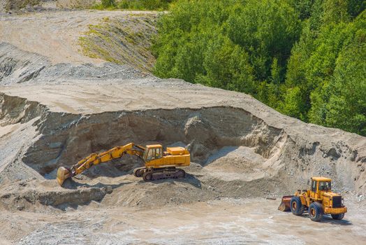 Excavation Ground Works. Excavator and Large Bulldozer Works.