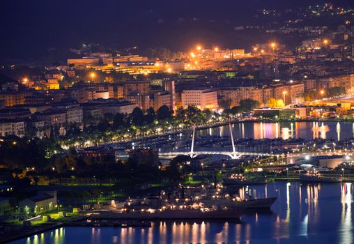 La Spezia Italy at Night. Hot Summer Night in Northern Italy, Europe. Cityscape Panorama at Night.
