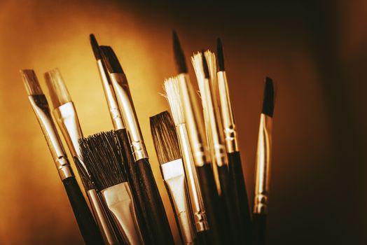 Oil Painting Tools. Oil Painting Paintbrushes Closeup. 