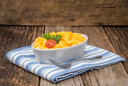 Bowl of creamy homemade macaroni and cheese.