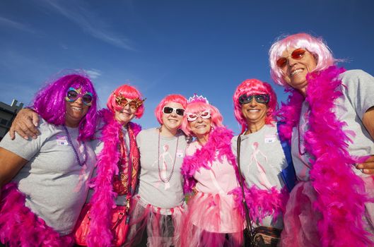 TUCSON, PIMA COUNTY, ARIZONA, USA - OCTOBER 18:  Unidentified women in pink at 2015 American Cancer Society Making Strides Against Breast Cancer walk, on October 18, 2015 in Tucson, Arizona, USA.