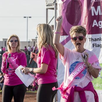TUCSON, PIMA COUNTY, ARIZONA, USA - OCTOBER 18:  Unidentified breast cancer survivor at 2015 American Cancer Society Making Strides Against Breast Cancer walk, on October 18, 2015 in Tucson, Arizona, USA.