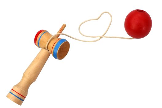 Kendama, a traditional Japanese toy consisting of a sword and a ball connected by a string rolled in heart shape