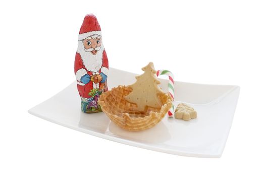 Ice cream in wafer cone / bowl with christmas decoration