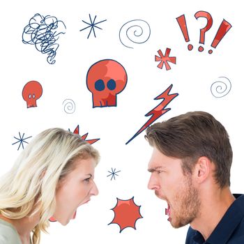 Angry couple shouting during argument against swearing doodles