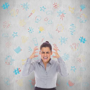 Frustrated businesswoman shouting against white background