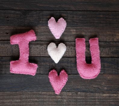 Amazing valentine background in pink colour, symbol of heart, i love you message, rose flower, all gift make handmade, knit from yarn, Valentines day on feb 14 is romantic day for love